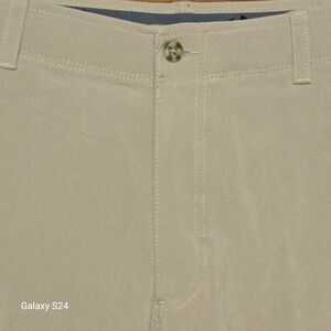 Mens Khaki Tan Flat Front Stretch Performance Chino Shorts Solid Casual Summer